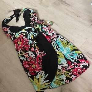 Nanette Lepore Black Floral Backless Dress with adjustable ties size XS